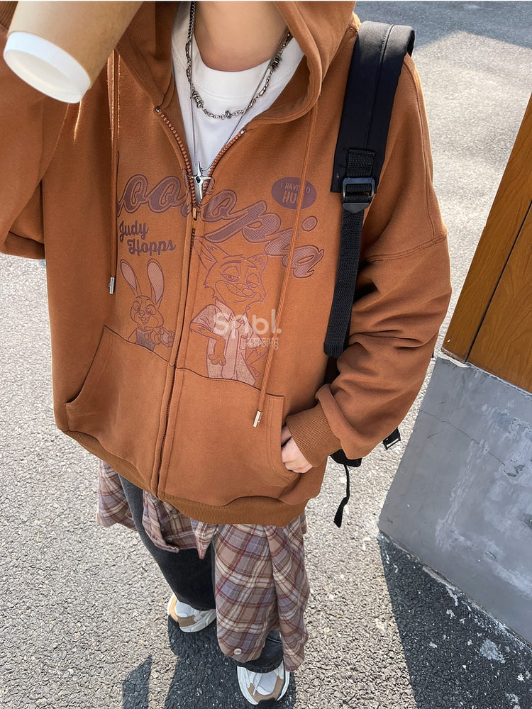 Zootopia Judy und Nick Print Brauner Reißverschluss-Hoodie