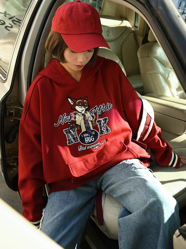 Zootopia Nick Applikation Roter lockerer Hoodie