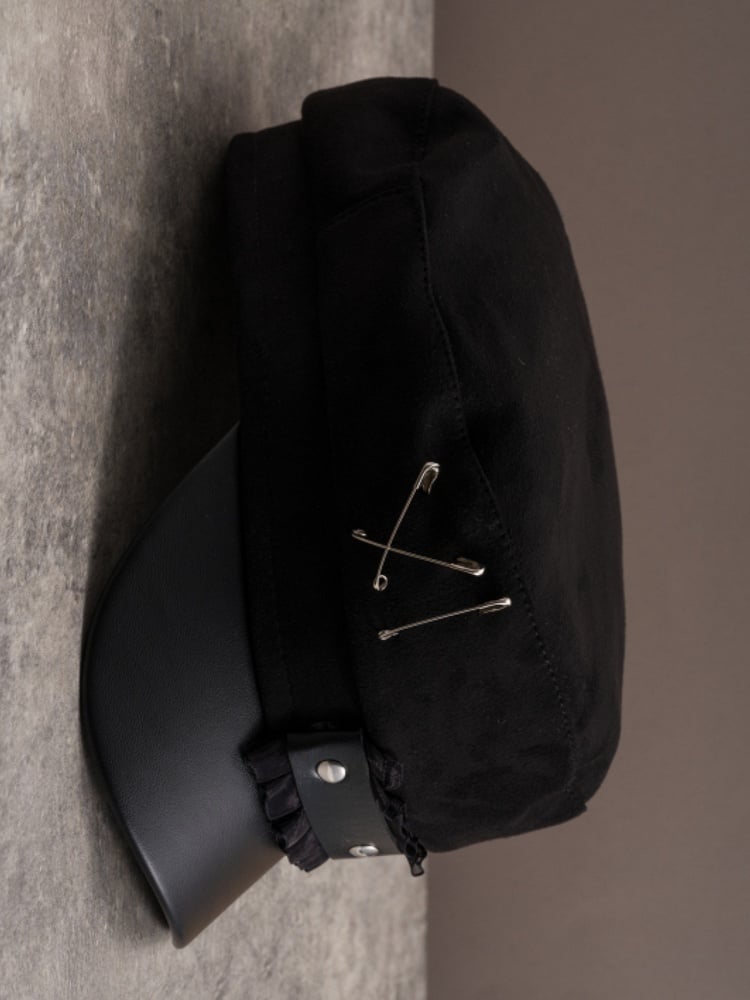 Ruffled Pin Hat Beret Decorated Black Trim Gothic