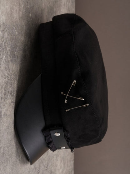 Ruffled Pin Hat Beret Decorated Black Trim Gothic
