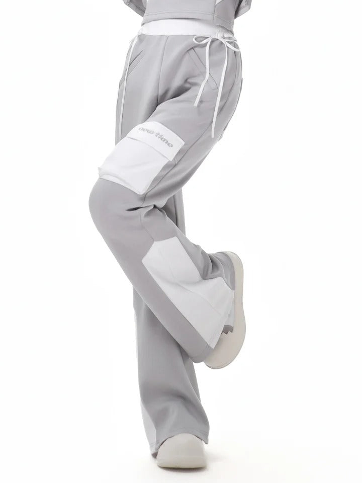 Taille Graues Design Hohe Weiße Colorblock Glamouröse Schlaghose