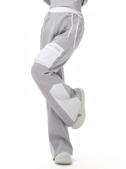 Taille Graues Design Hohe Weiße Colorblock Glamouröse Schlaghose