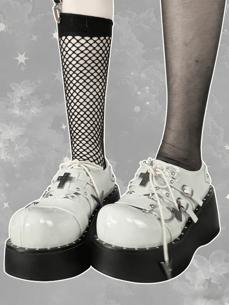 Platforms Punk in with Off-white Stud Details PU