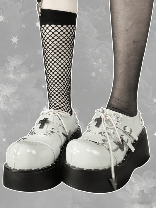 Platforms Punk in with Off-white Stud Details PU