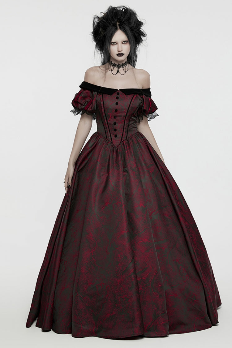 Black and Red Short Puff Sleeves Lace-Up Women's Gothic Dress