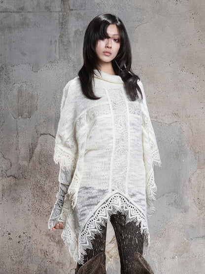 Cape Off-white Punk Asymmetrical with Vintage Cross Pattern