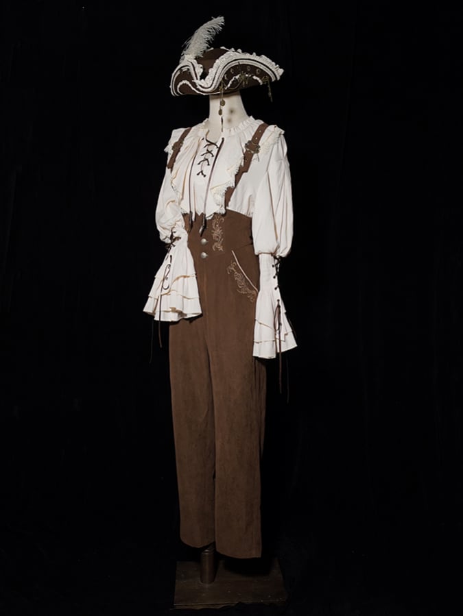 Straps Ouji with Corset Pants High Waist Belt Coffee Lolita