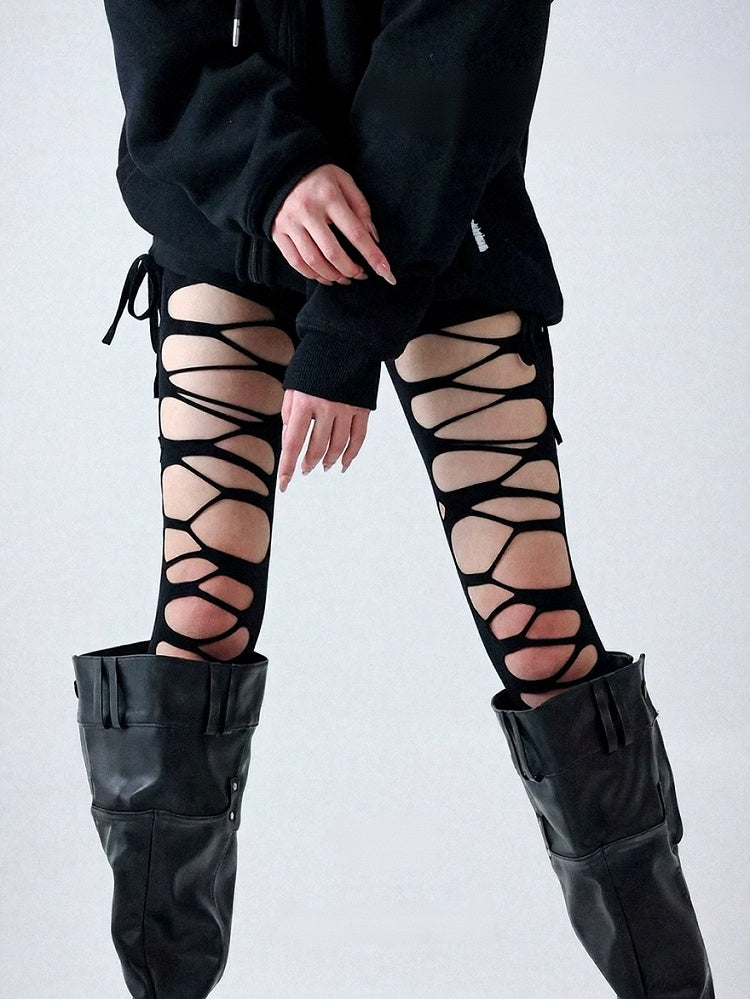 Gothic Black Fishnet Tights with Cutout Detail - Solost