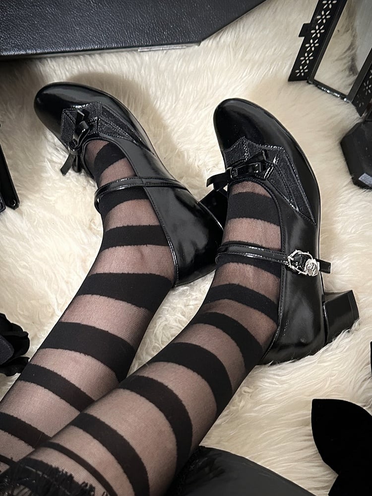 Design Spiderweb Janes Mary Top Black Gothic Bow at
