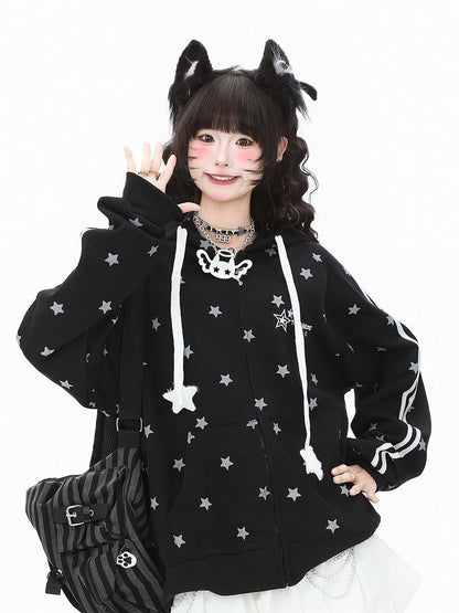 Pattern Black/White Hoodie with Jacket Kawaii Stripe