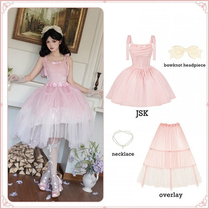 Kleid JSK Komplettes schimmerndes Set Basken-Taille Lolita mit Knochen Pink