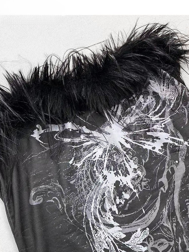 Schmetterling Tube Top Print Shaggy Schwarz Trim Bittersweet Glamorous