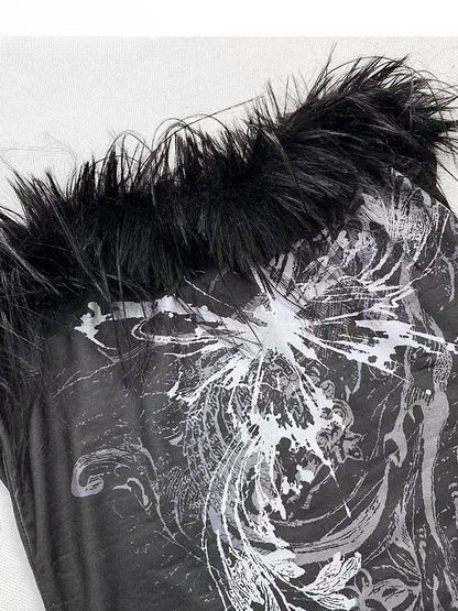 Schmetterling Tube Top Print Shaggy Schwarz Trim Bittersweet Glamorous