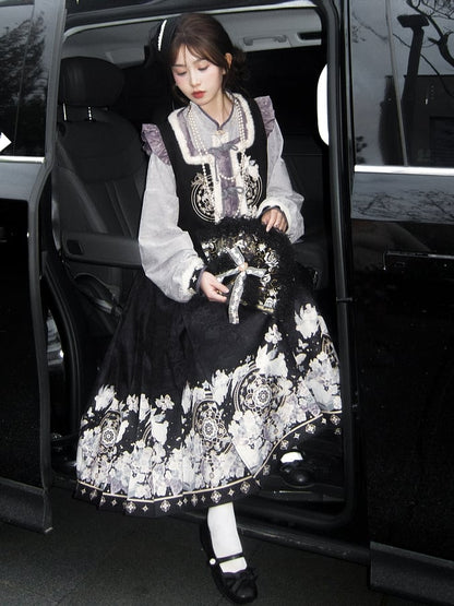 Black and Purple Moon Rabbit Cheongsam Style Vest