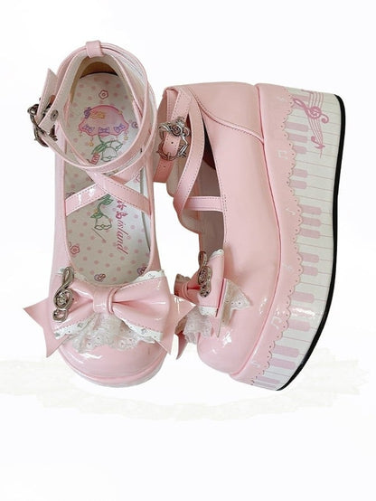 Pink Sweet Mary Janes with Music Note Details - Wind Bell Island