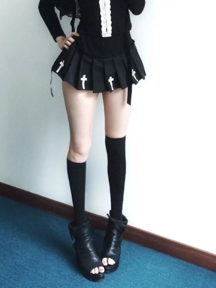 Black Accent Skirt Cross with Mini Gothic Pleated