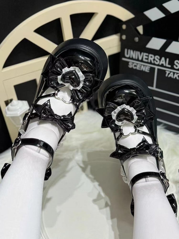 Leather Heart in with Black Platformss Lolita Sweet PU Embellishments