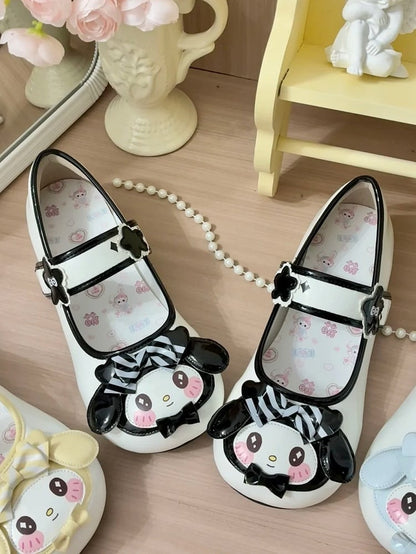 Flower Lolita Shoes Rabbit Motifs Black Velcro Details - Strap Sweet Toe Round