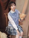 Preppy Pattern Teddy Knit and Blue Bear Bow with Print Diamond Vest