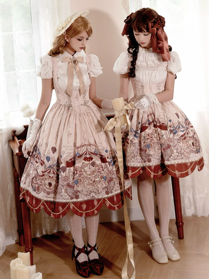 アンダーバスト、ボーンウエスト、サーカスアニマル柄、ロリータジャンパースカート、ショートバージョン