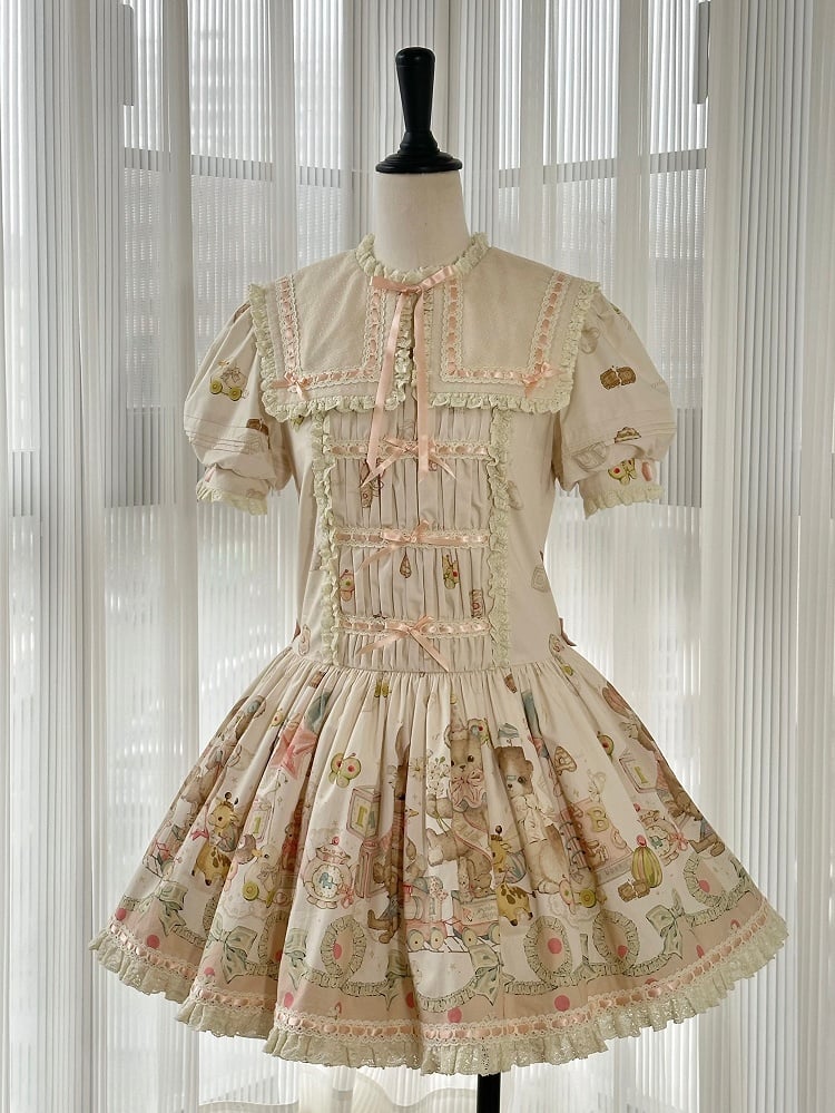 Theme Collar Print Lolita Bear Dress Doll Square and Bunny Sweet
