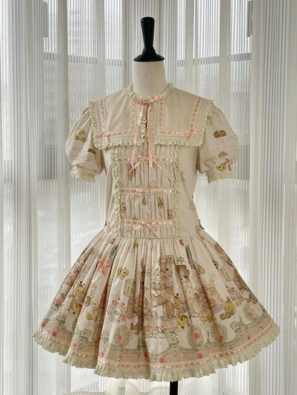 Theme Collar Print Lolita Bear Dress Doll Square and Bunny Sweet