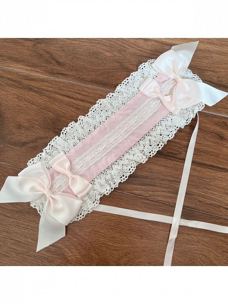 Pink & Black Lace Hairband with Bow Accents - Hana Studio