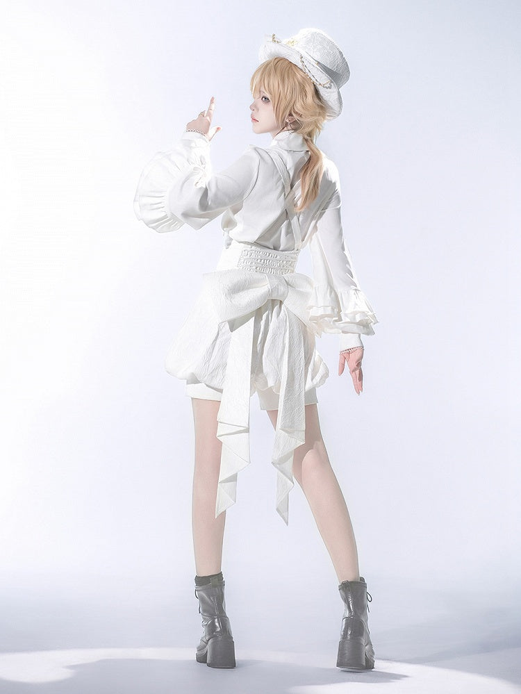 Ouji High Big Train Belt with Bow Lolita Waist Corset White Shorts Overall