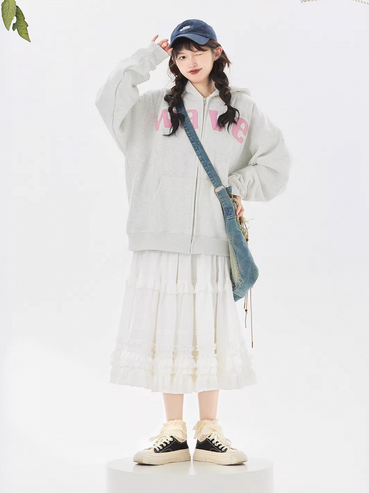 Elegant Cotton Multi-Layer Lolita Skirt White Ruffled Loose Hem