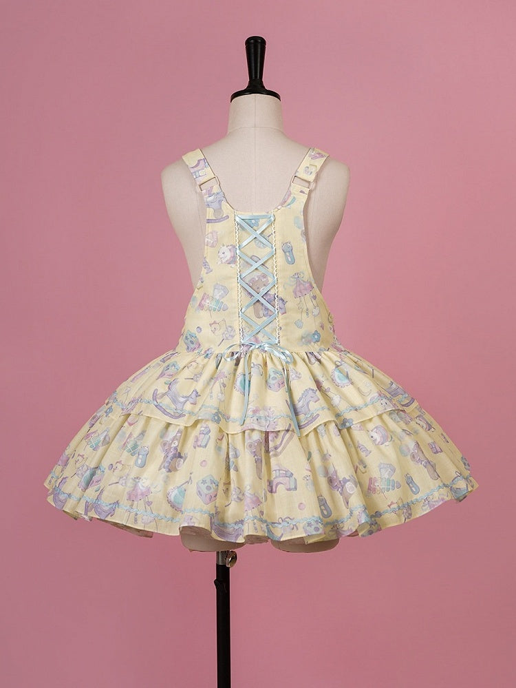 Charming Yellow Overall Gown with Bow Detail and Removable Apron Set - Vcastle