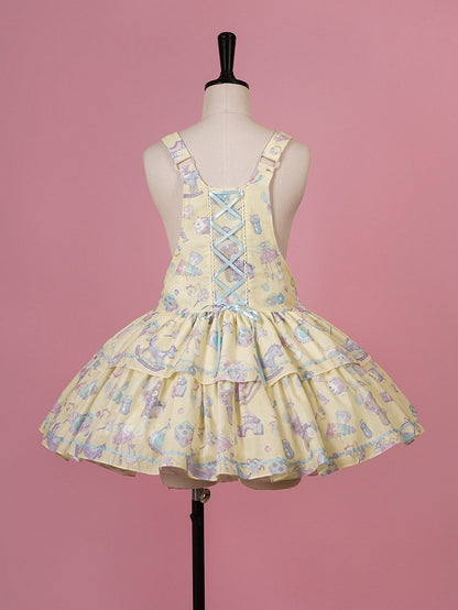 Charming Yellow Overall Gown with Bow Detail and Removable Apron Set - Vcastle