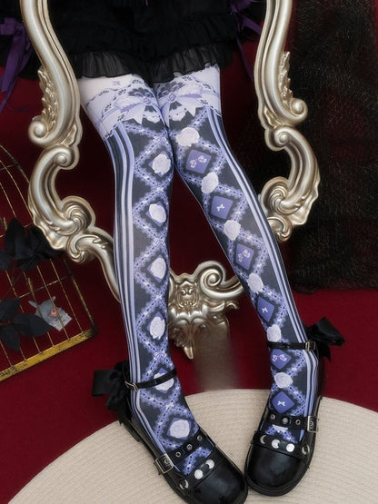 プリントタイツ 花柄＆レッド/ピンク/ブルー/ブラック/イエロー 蝶結び