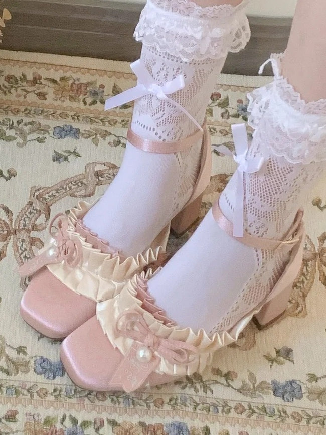 Lolita - Bow Mid-heel Sophisticated Layered Sandals Details Light Gather Pink Detachable