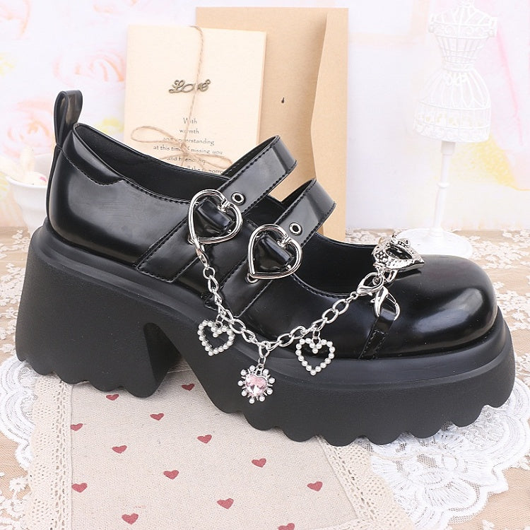 Jirai Options 7 Kei Shoe Chain Heart Pearl Color Rhinestone