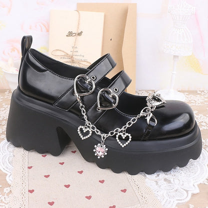 Jirai Options 7 Kei Shoe Chain Heart Pearl Color Rhinestone