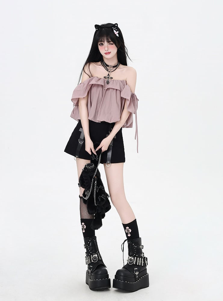 3つのスカートダスティピンクのトップ/バブルウェイを着用