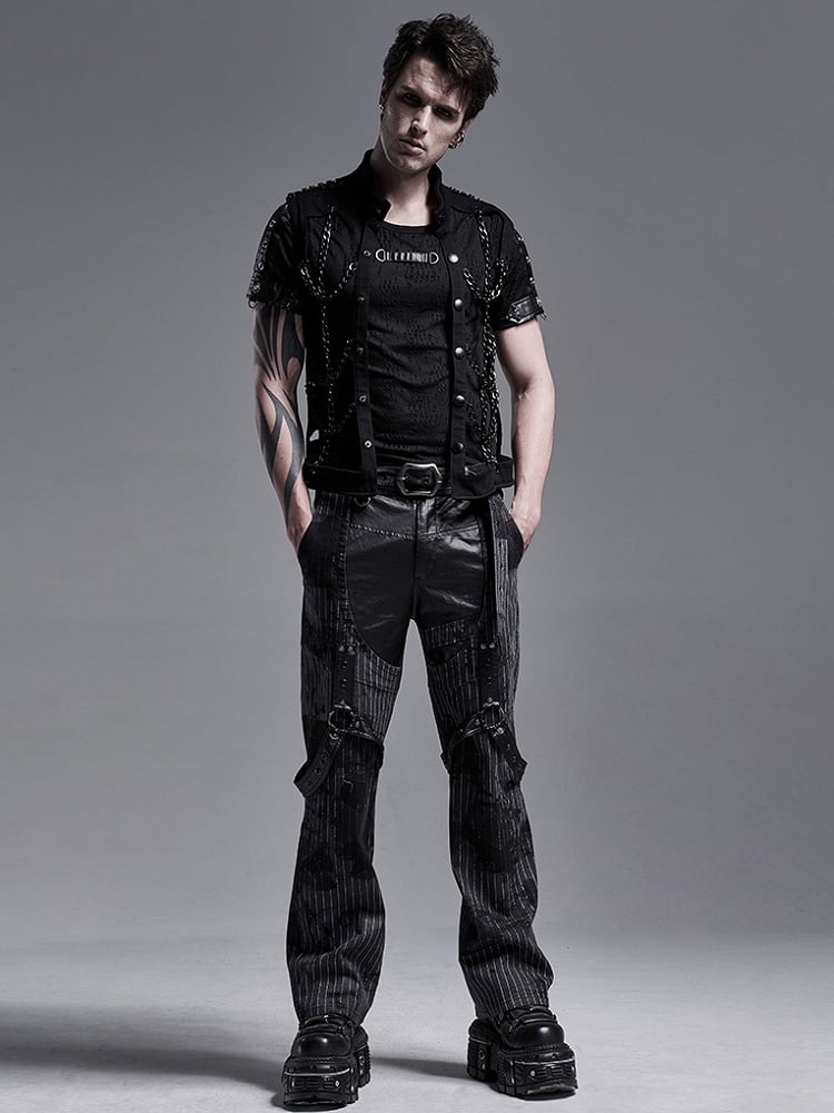 Black Men's Punk Hollow-Out Chain Personality Vest