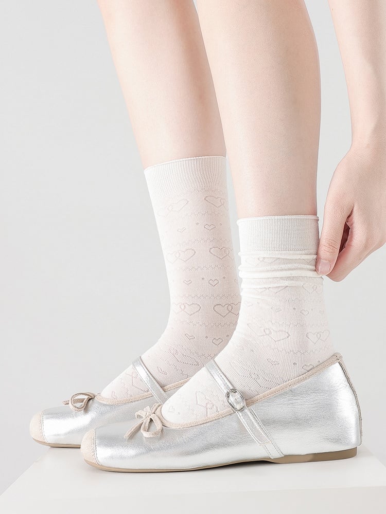 Socks Heart/Bow Options White Patterns 3 with