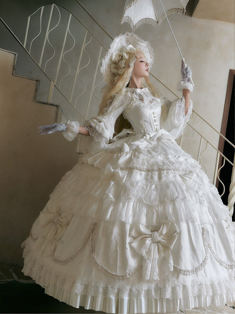 Large Lolita + Gorgeous Sleeves White Bell Hat Hanayome Gloves Dress