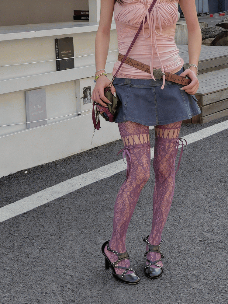 Options Design Color Y2K Bow Tights Ribbon Cut-out 6