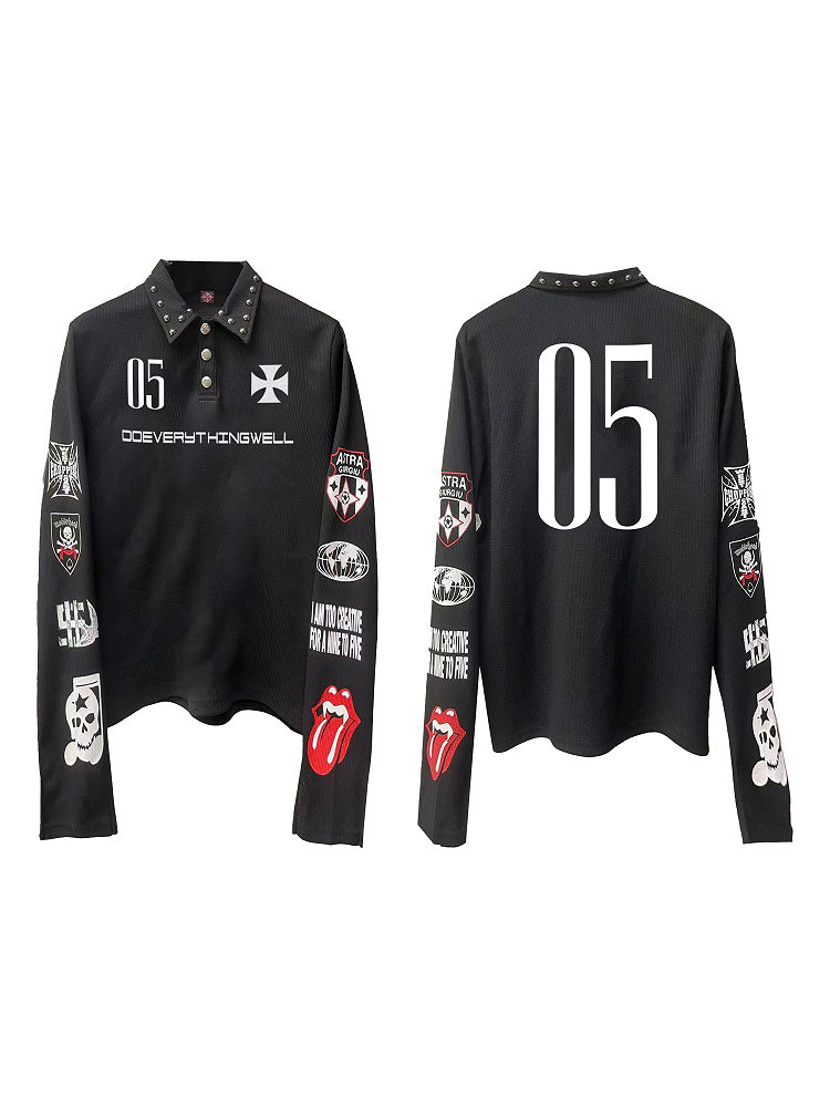 Black Rivet Polo Shirt with Graphic - DETW OnLine