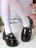 Shoes Slip-On Embroidered Ear Paws Kitty Mid-heel Accents with Brown Polished
