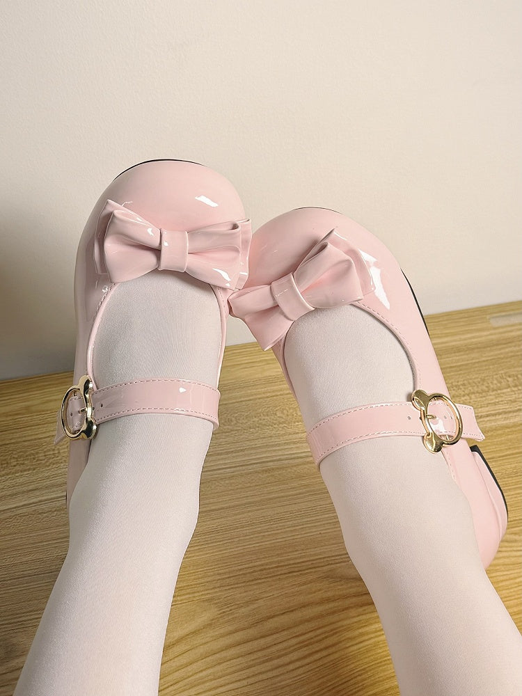 Lolita in Buckle Low-heel Shoes Bear Sweet Accents with Pink 2cm Bow Themed