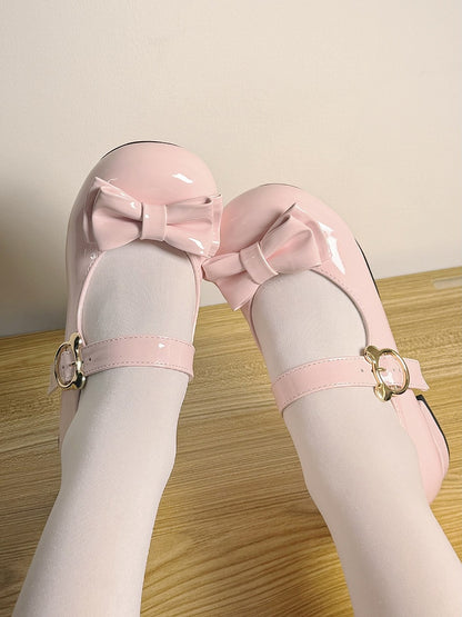 Lolita in Buckle Low-heel Shoes Bear Sweet Accents with Pink 2cm Bow Themed