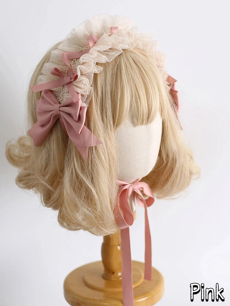 18-Color Ruffled Bow Tulle Hairband Lolita