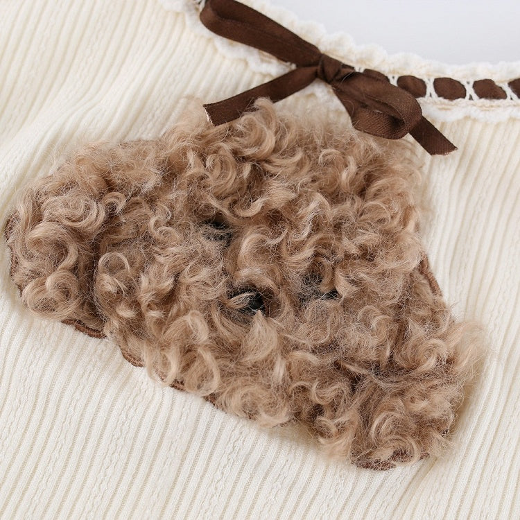 Kawaii Beige Camisole Top with Plush Puppy Accent for Autumn - serendipity