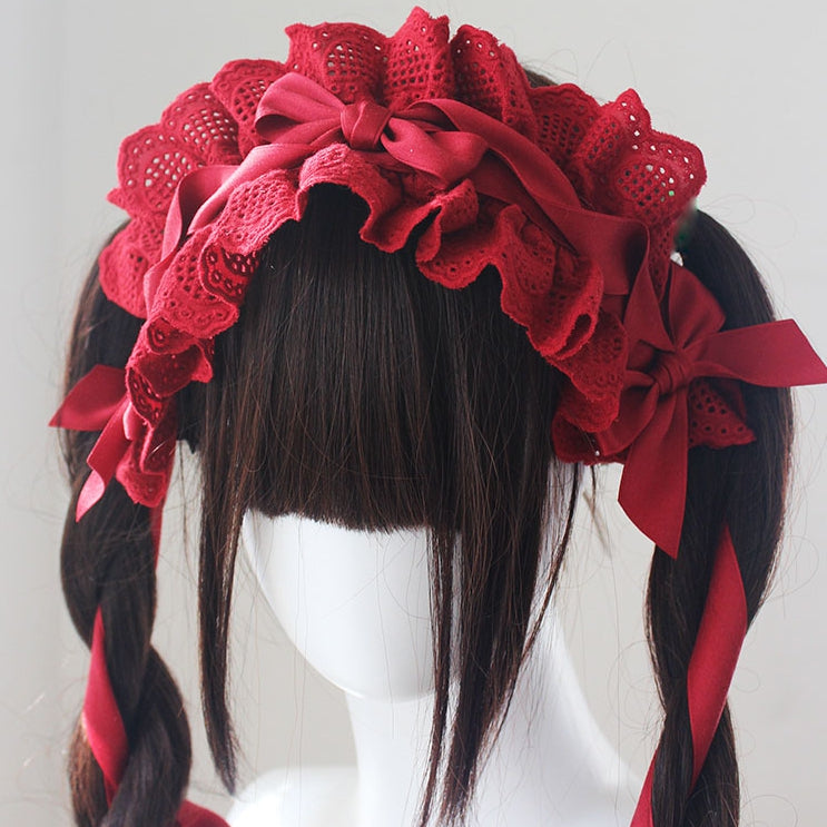 コットンレーストリムの蝶結びディテールハイバンド