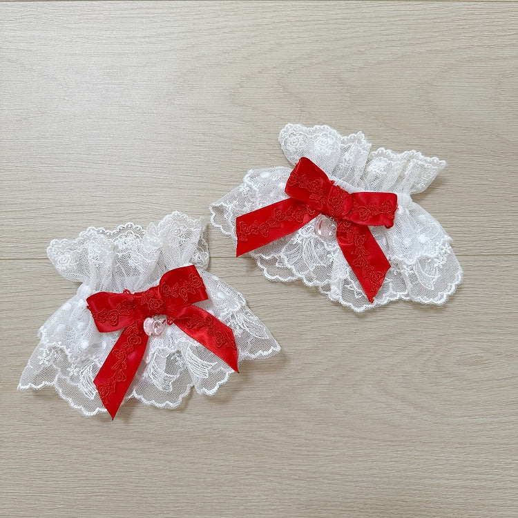 Bowknot Wrist Blue Pink Cuffs Black / Red