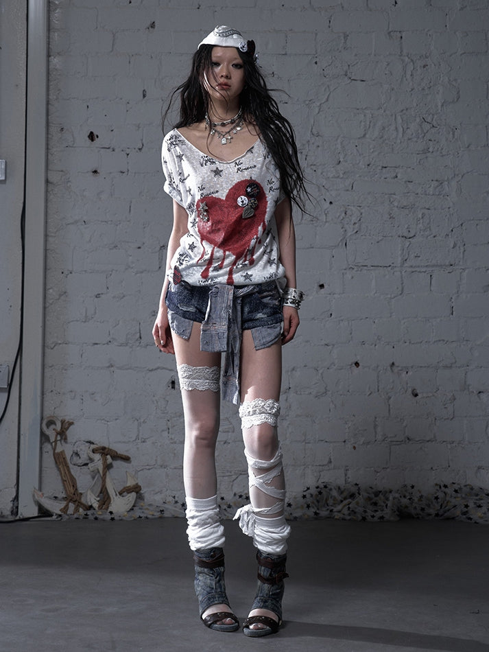 Schwarz/Weißes Navycore-Grafik-T-Shirt im Distressed-Design
