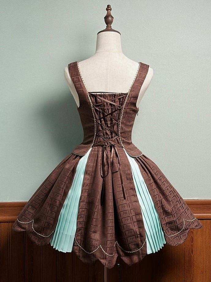 Scoop Scalloped Dress Chocolate Sweet Mint Hem with Lolita Neckline Edge Green